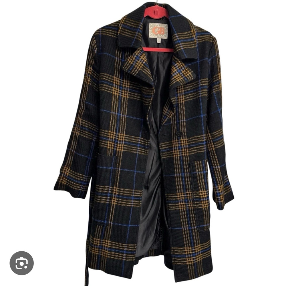 Giani Bernini Black and Yellow Plaid Pea Coat